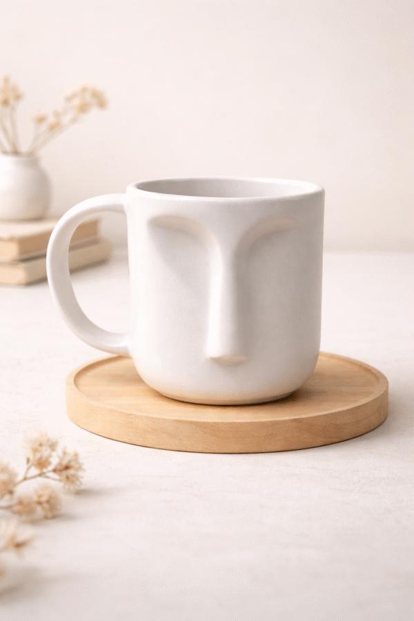 Minimalist face-shaped ceramic mugs