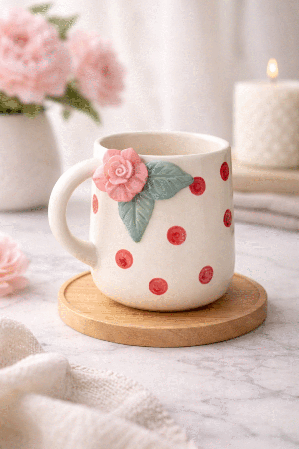 Ceramic Mug with Pink Rose Details