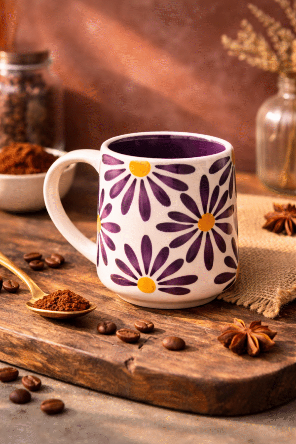 Midnight Bloom Ceramic Mug – Cozy Floral Tea & Coffee Cup
